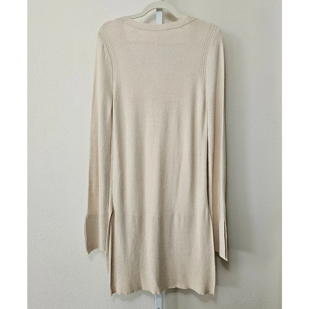 FREE PEOPLE Women's Criss Cross Pull-Over Cream Long Slit Tunic Sweater Sz L - Picture 2 of 14